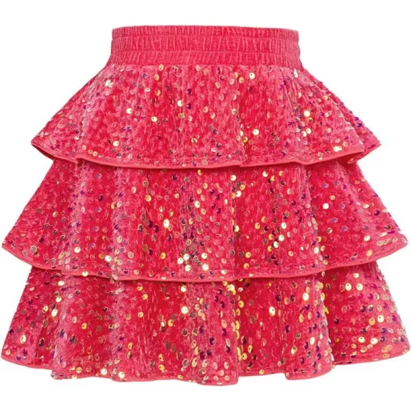 GRACE KARIN Girls Sequin Skirt Girls Fashion Party Three Layer Ruffle Skirt 514YPeach