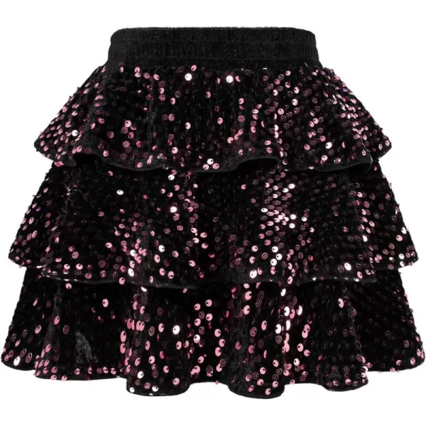 GRACE KARIN Girls Sequin Skirt Girls Fashion Party Three Layer Ruffle Skirt 514YPink Purple