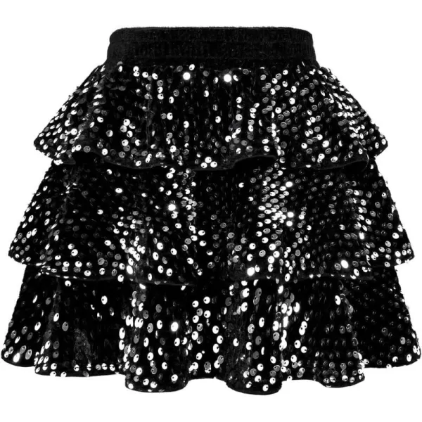 GRACE KARIN Girls Sequin Skirt Girls Fashion Party Three Layer Ruffle Skirt 514YSilver