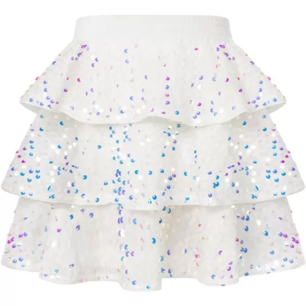 GRACE KARIN Girls Sequin Skirt Girls Fashion Party Three Layer Ruffle Skirt 514YWhite