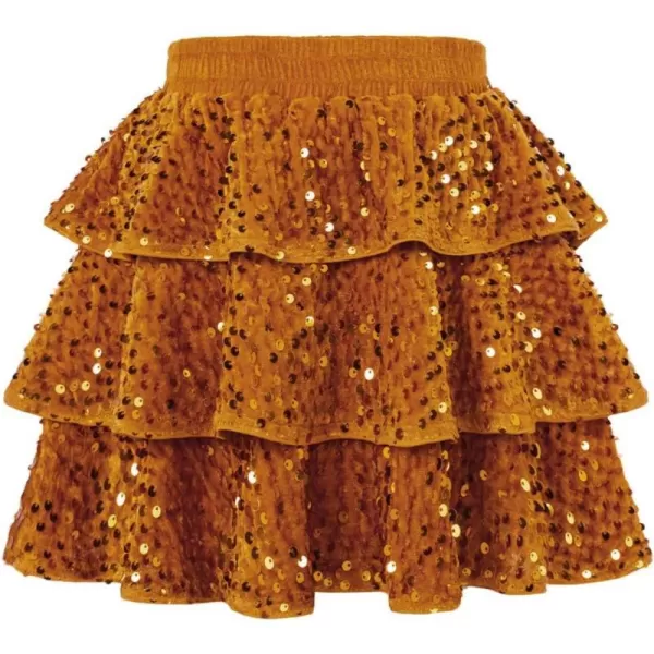 GRACE KARIN Girls Sequin Skirt Girls Fashion Party Three Layer Ruffle Skirt 514YYellow