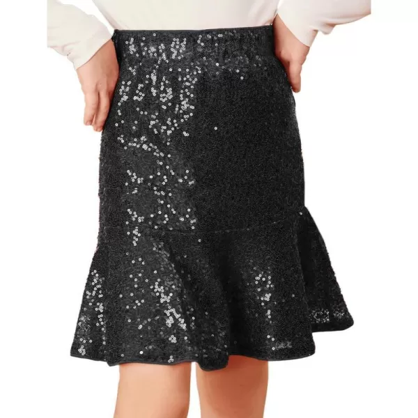 GRACE KARIN Girls Sequin Skirt Ruffle Hem High Waist Pencil Skirt for Party 512YBlack