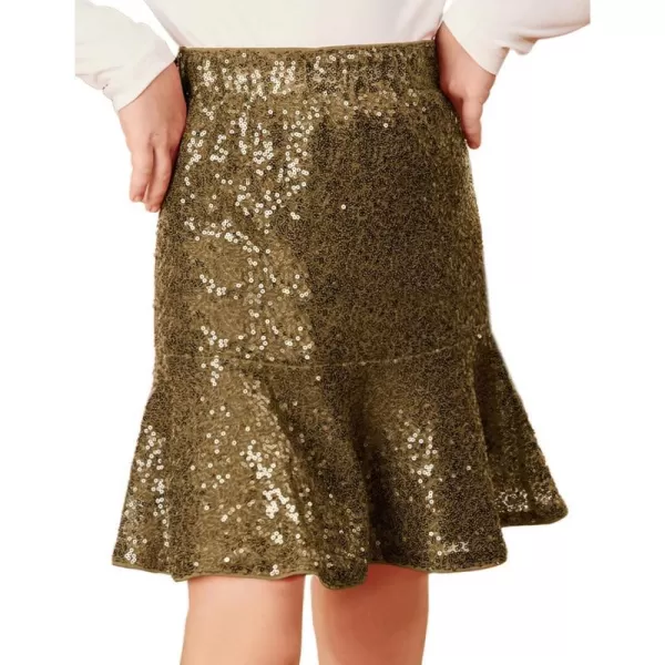 GRACE KARIN Girls Sequin Skirt Ruffle Hem High Waist Pencil Skirt for Party 512YGold on Black