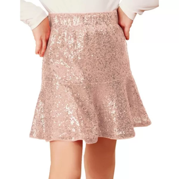 GRACE KARIN Girls Sequin Skirt Ruffle Hem High Waist Pencil Skirt for Party 512YRose Gold