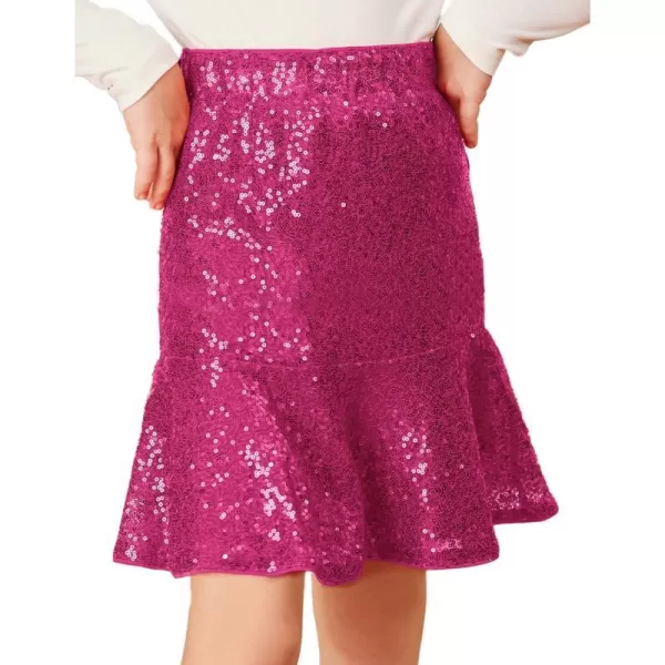 GRACE KARIN Girls Sequin Skirt Ruffle Hem High Waist Pencil Skirt for Party 512YRose Red