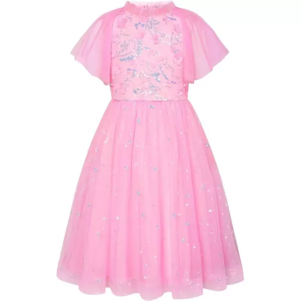 GRACE KARIN Girls Sequin Tulle Mesh Dress Ruffle Party Weeding Flower Shirred Tutu Dress 512Peach Pink