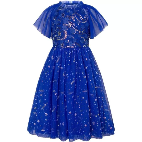 GRACE KARIN Girls Sequin Tulle Mesh Dress Ruffle Party Weeding Flower Shirred Tutu Dress 512Royal Blue