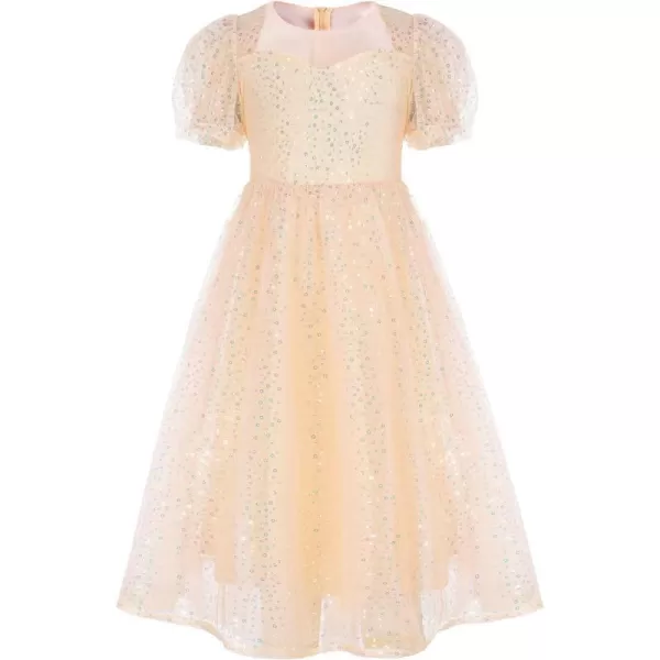 GRACE KARIN Girls Sequin Velvet Dress Short Sleeve Sparkly Tulle Princess Party Maxi Dress 512YRose Gold