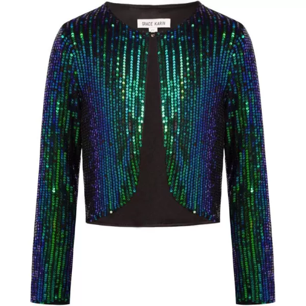 GRACE KARIN Girls Sequins Cardigan Crewneck Long Sleeve Shiny Girls Bolero ShrugGreen Multicolor