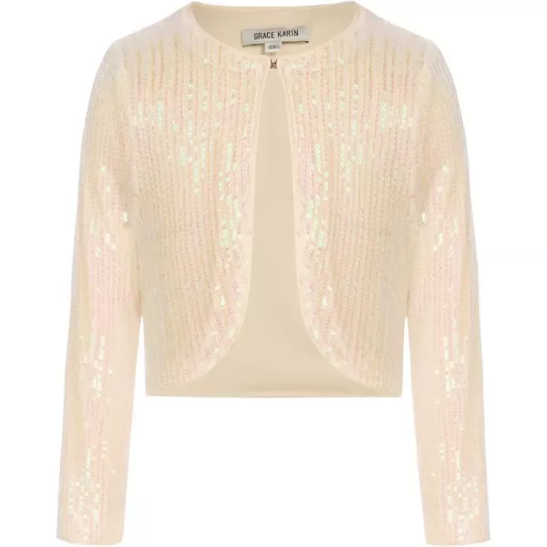 GRACE KARIN Girls Sequins Cardigan Crewneck Long Sleeve Shiny Girls Bolero ShrugLight Pink