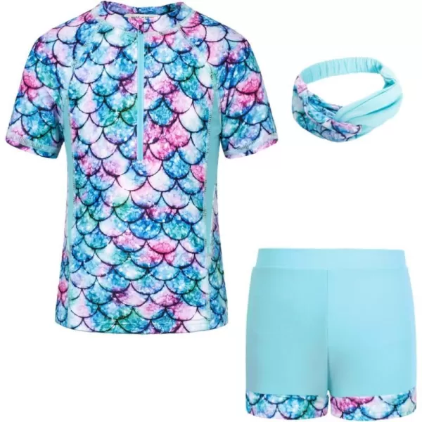 GRACE KARIN Girls Short Sleeve Rash Guard Girls 2Piece Swimsuit Set for 512YBlue Mermaid