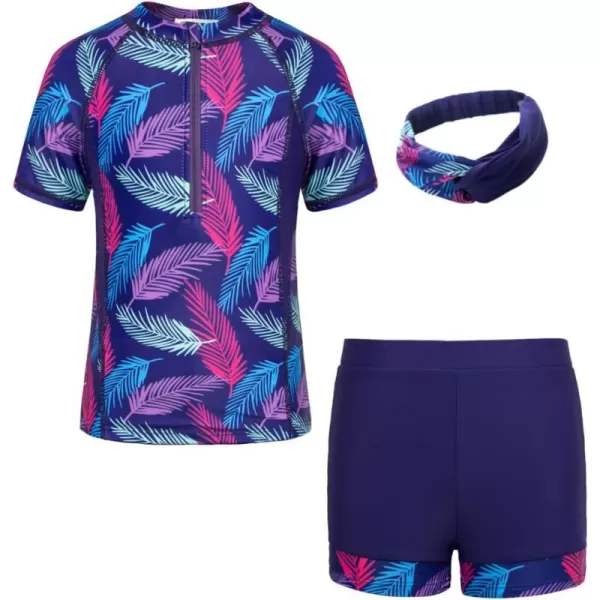 GRACE KARIN Girls Short Sleeve Rash Guard Girls 2Piece Swimsuit Set for 512YFeather