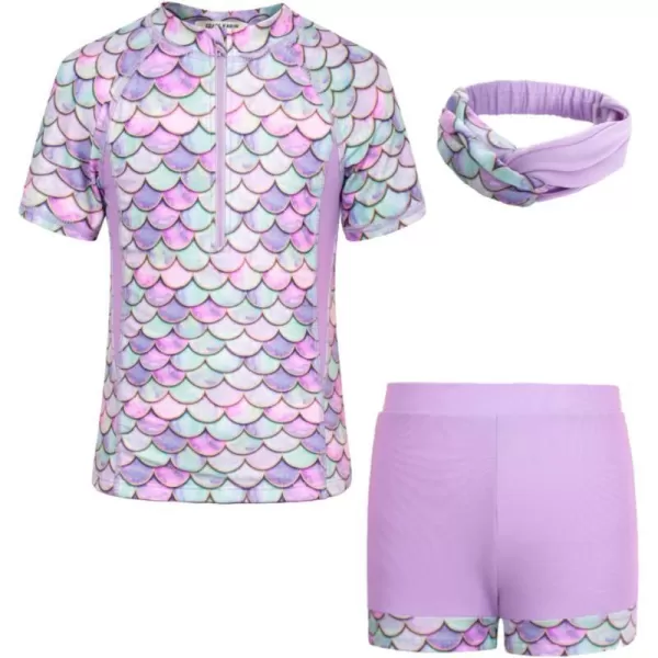 GRACE KARIN Girls Short Sleeve Rash Guard Girls 2Piece Swimsuit Set for 512YPurple Mermaid