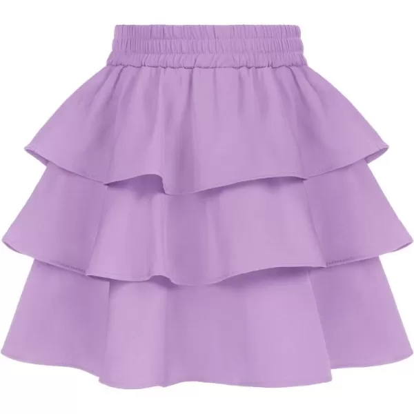 GRACE KARIN Girls Skirt 3 Layer Casual Ruffled Skirts for Girls 514YPurple1