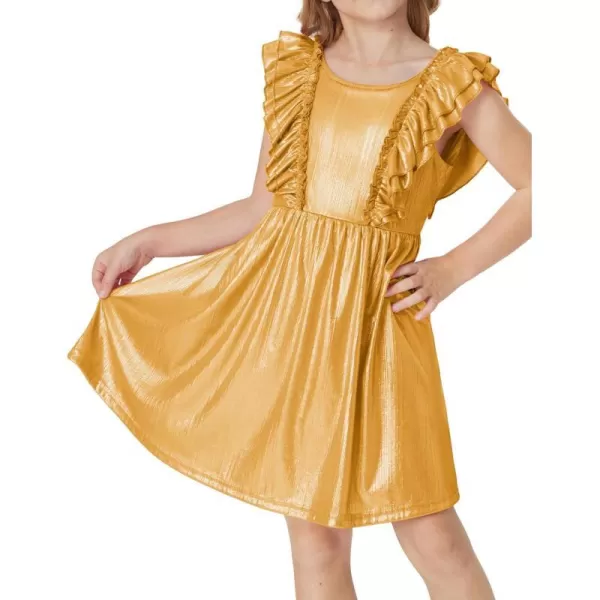 GRACE KARIN Girls Sleeveless Metallic Ruffle Decoration Party Dress Girls Cute Spring Dress 512YGold