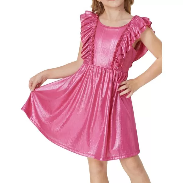 GRACE KARIN Girls Sleeveless Metallic Ruffle Decoration Party Dress Girls Cute Spring Dress 512YPink