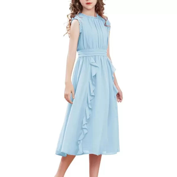 GRACE KARIN Girls Sleeveless Summer Casual Ruffle ALine Holiday Dresses 512YBlue