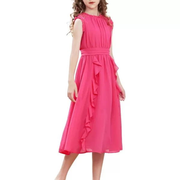 GRACE KARIN Girls Sleeveless Summer Casual Ruffle ALine Holiday Dresses 512YHot Pink