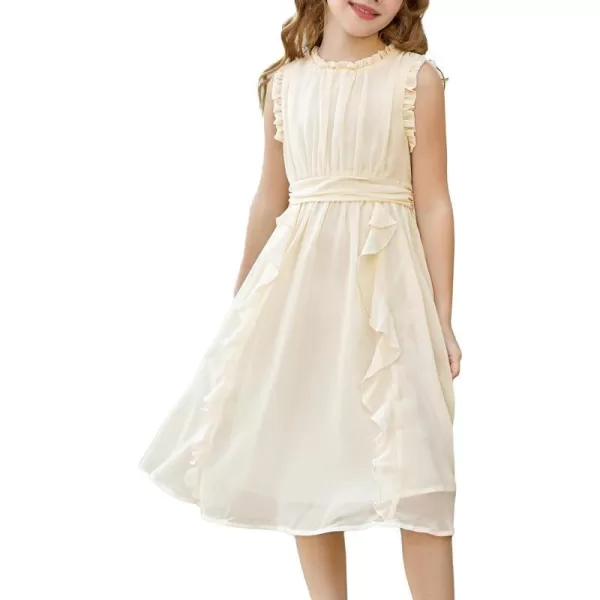 GRACE KARIN Girls Sleeveless Summer Casual Ruffle ALine Holiday Dresses 512YIvory White