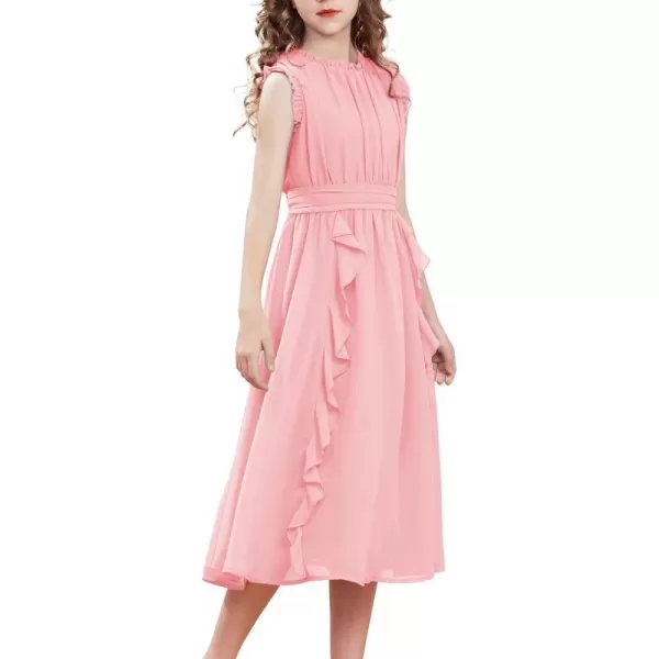 GRACE KARIN Girls Sleeveless Summer Casual Ruffle ALine Holiday Dresses 512YLight Pink