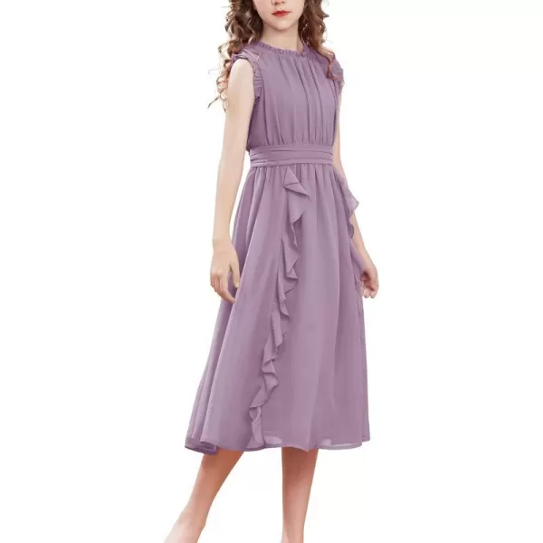 GRACE KARIN Girls Sleeveless Summer Casual Ruffle ALine Holiday Dresses 512YPurple