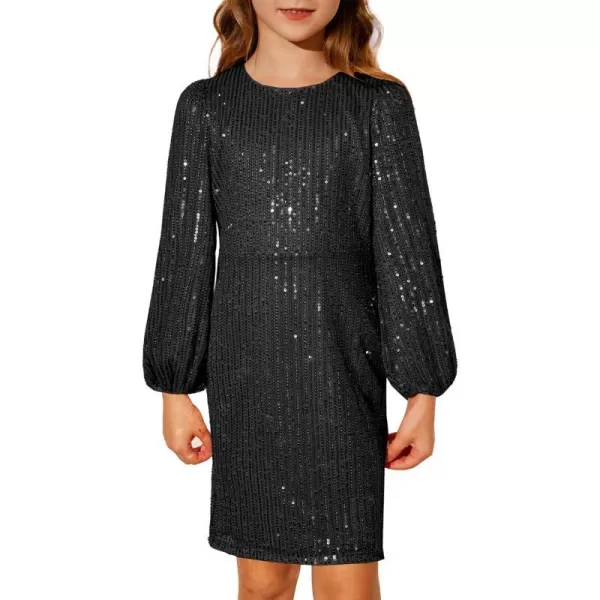 GRACE KARIN Girls Sparkly Sequin Dress Long Sleeve Bodycon Fancy Party Dress 512YBlack