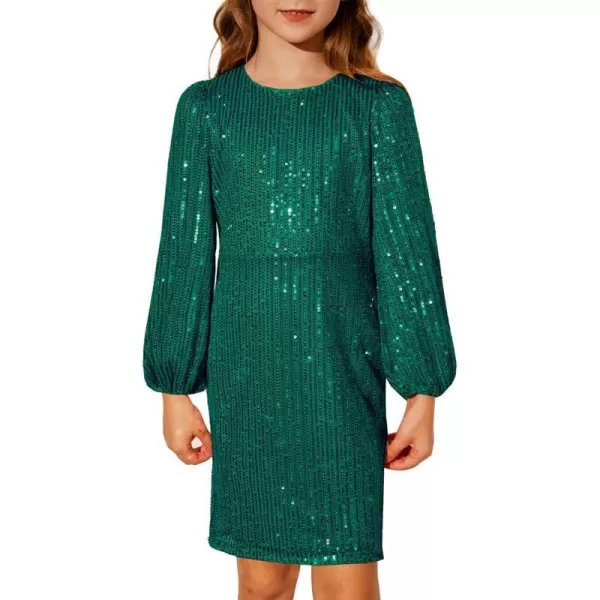 GRACE KARIN Girls Sparkly Sequin Dress Long Sleeve Bodycon Fancy Party Dress 512YGreen