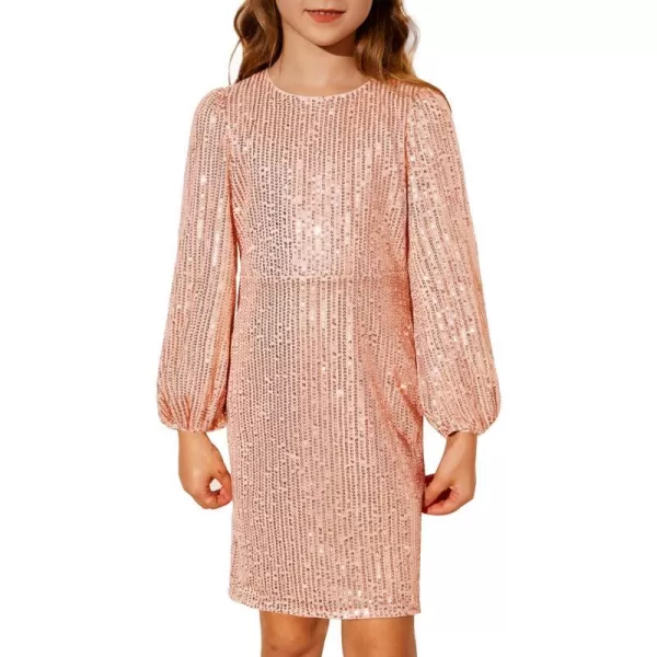 GRACE KARIN Girls Sparkly Sequin Dress Long Sleeve Bodycon Fancy Party Dress 512YPink Gold