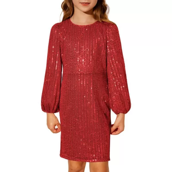 GRACE KARIN Girls Sparkly Sequin Dress Long Sleeve Bodycon Fancy Party Dress 512YRed