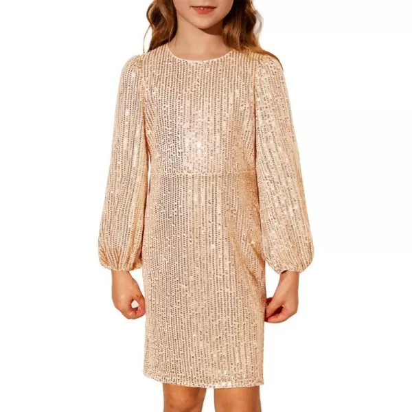 GRACE KARIN Girls Sparkly Sequin Dress Long Sleeve Bodycon Fancy Party Dress 512YRose Gold