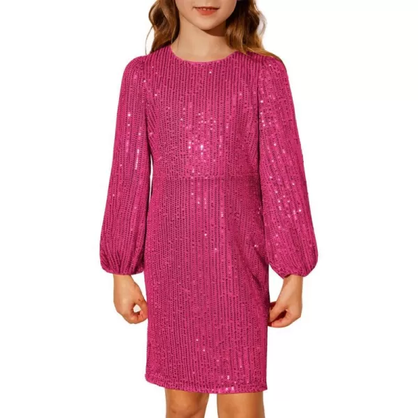 GRACE KARIN Girls Sparkly Sequin Dress Long Sleeve Bodycon Fancy Party Dress 512YRose Red