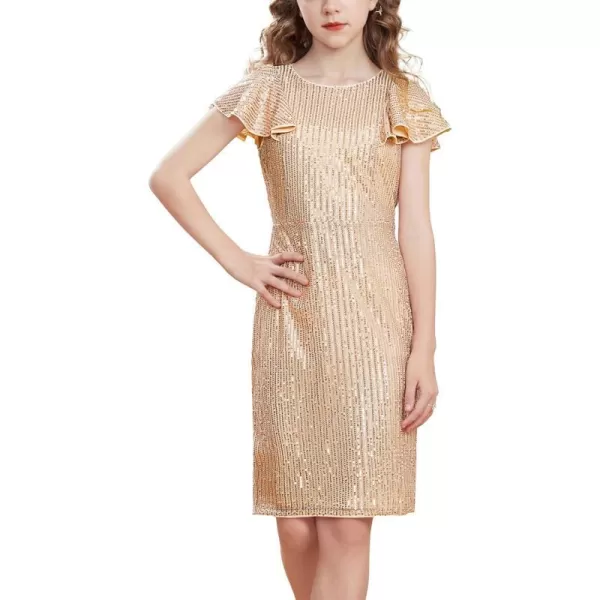 GRACE KARIN Girls Sparkly Sequin Dress Long Sleeve Bodycon Fancy Party Dress 512YSrose Gold