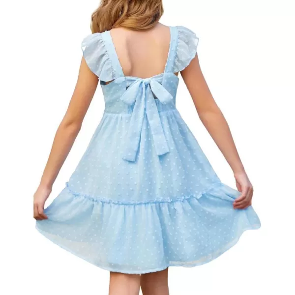 GRACE KARIN Girls Spring Floral Dress Girls Flutter Sleeve Tie Back Summer Dress 512YBlue