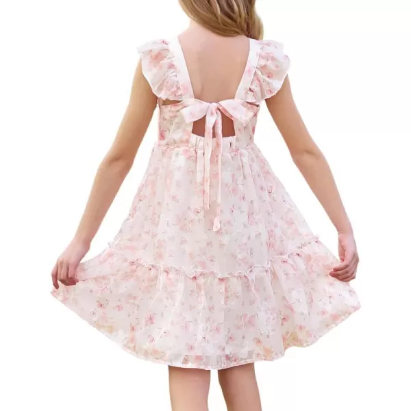 GRACE KARIN Girls Spring Floral Dress Girls Flutter Sleeve Tie Back Summer Dress 512YPink Floral