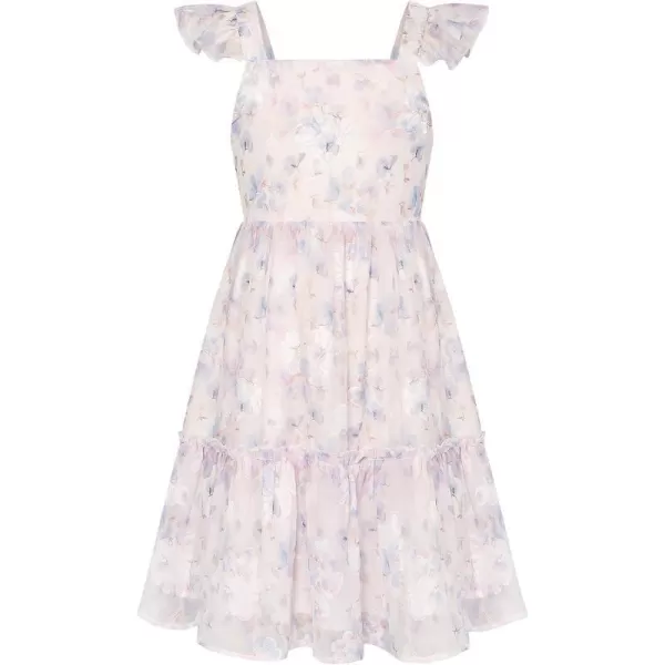 GRACE KARIN Girls Spring Floral Dress Girls Flutter Sleeve Tie Back Summer Dress 512YPurple Floral