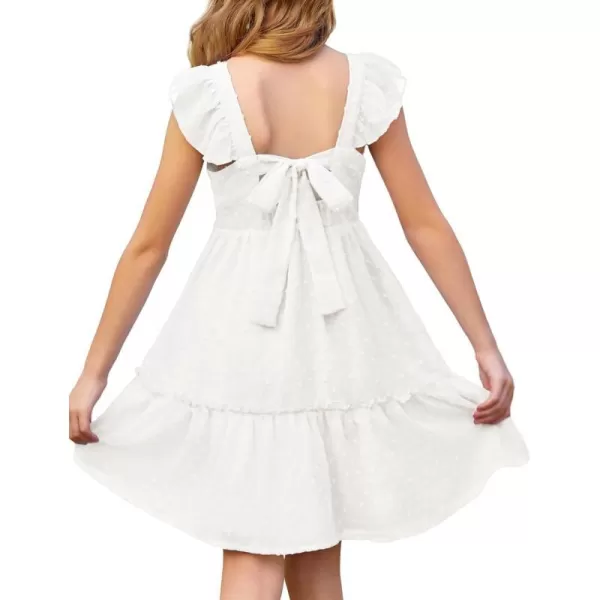 GRACE KARIN Girls Spring Floral Dress Girls Flutter Sleeve Tie Back Summer Dress 512YWhite