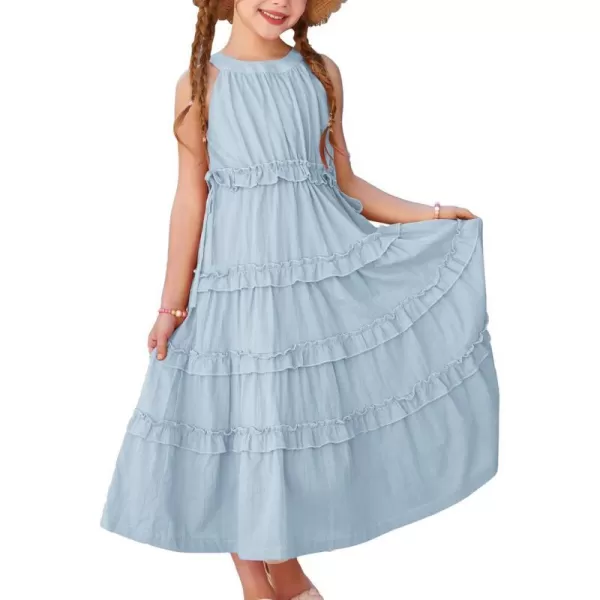 GRACE KARIN Girls Spring Halter Neck Dresses Girls Summer Comfortable Cotton Dresses for Girls 514YLight Blue