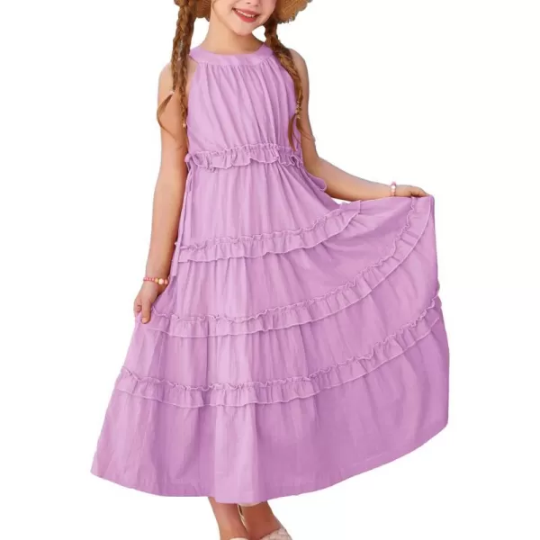 GRACE KARIN Girls Spring Halter Neck Dresses Girls Summer Comfortable Cotton Dresses for Girls 514YLight Purple