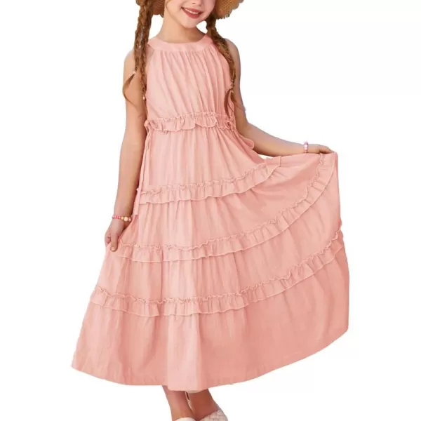 GRACE KARIN Girls Spring Halter Neck Dresses Girls Summer Comfortable Cotton Dresses for Girls 514YOrange Pink