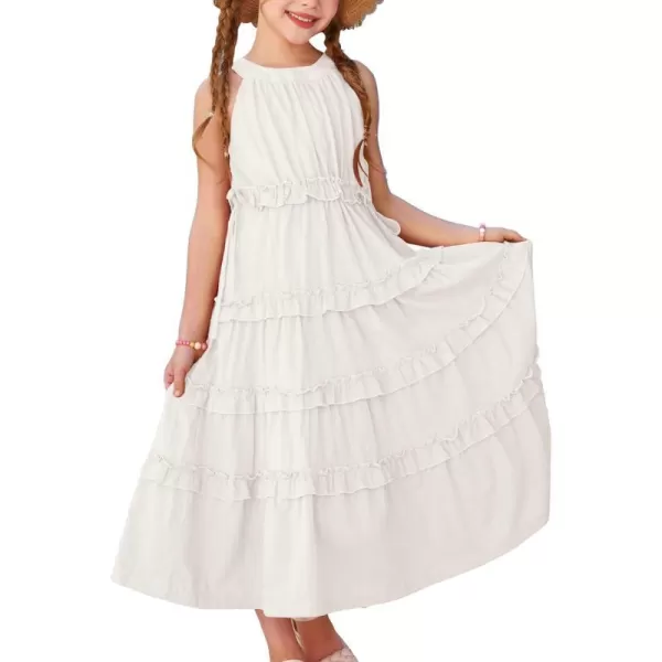 GRACE KARIN Girls Spring Halter Neck Dresses Girls Summer Comfortable Cotton Dresses for Girls 514YWhite