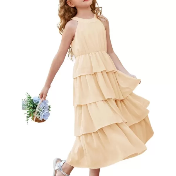 GRACE KARIN Girls Spring Halterneck ThreeLayer Hem Dress Summer Casual Dresses for Girls 514YApricot