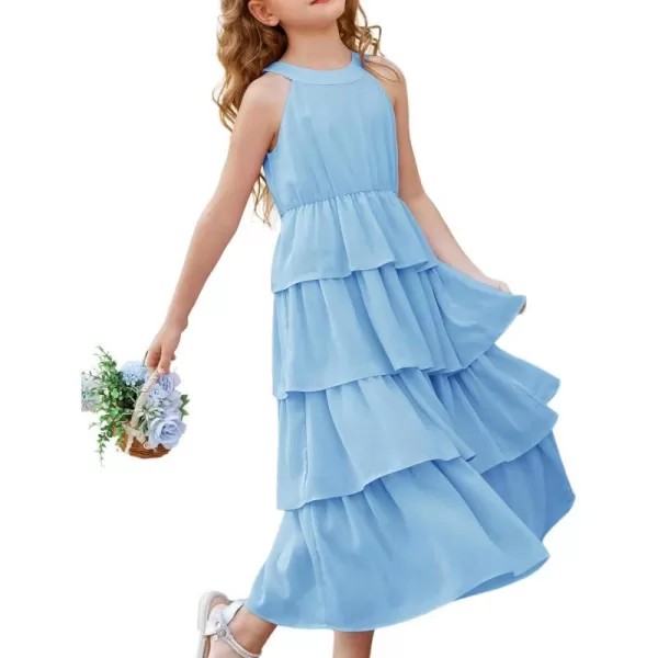 GRACE KARIN Girls Spring Halterneck ThreeLayer Hem Dress Summer Casual Dresses for Girls 514YLight Blue