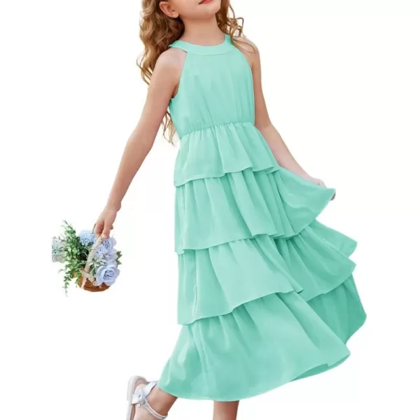 GRACE KARIN Girls Spring Halterneck ThreeLayer Hem Dress Summer Casual Dresses for Girls 514YLight Green