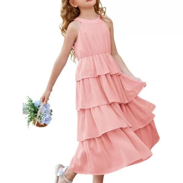 GRACE KARIN Girls Spring Halterneck ThreeLayer Hem Dress Summer Casual Dresses for Girls 514YLight Pink