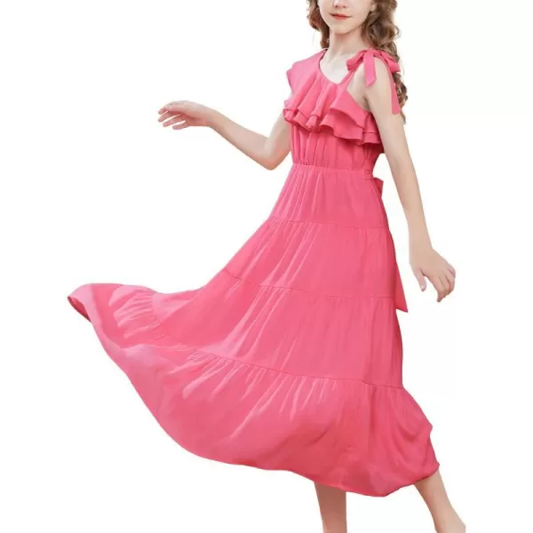 GRACE KARIN Girls Spring Summer One Shoulder Casual Dress Twirly Ruffle Sleeve Formal Dresses Maxi Dress Size 512YHot Pink Long