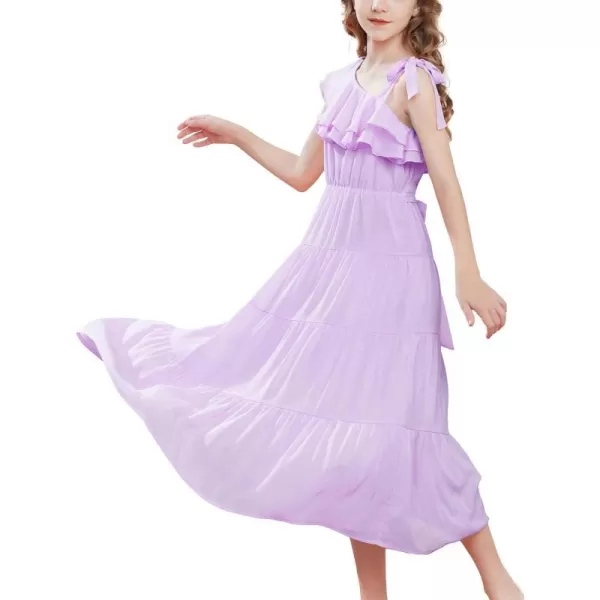 GRACE KARIN Girls Spring Summer One Shoulder Casual Dress Twirly Ruffle Sleeve Formal Dresses Maxi Dress Size 512YPurple Long