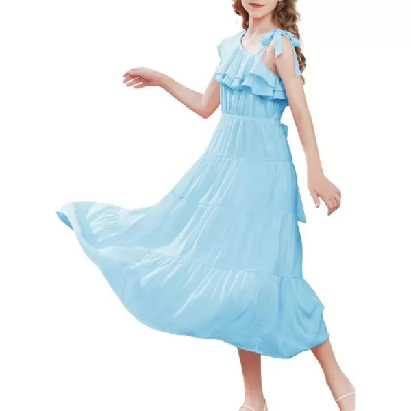 GRACE KARIN Girls Spring Summer One Shoulder Casual Dress Twirly Ruffle Sleeve Formal Dresses Maxi Dress Size 512YSky Blue Long