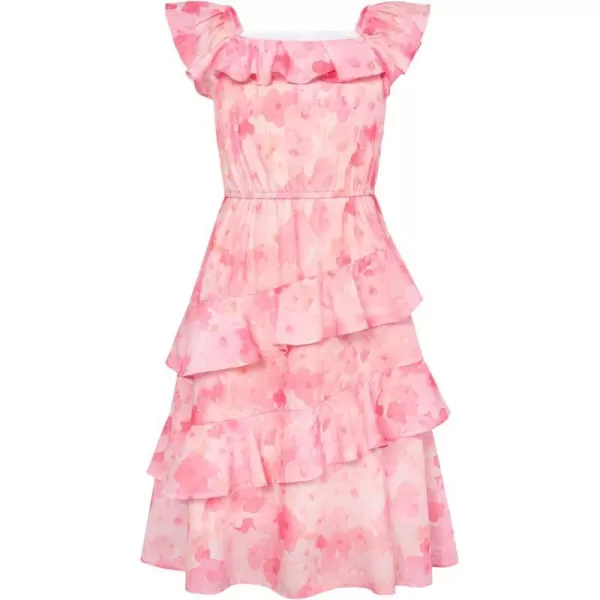 GRACE KARIN Girls Summer Dress Aline Square Neck Floral Ruffle Dress for Girls Size 514 YearsPink