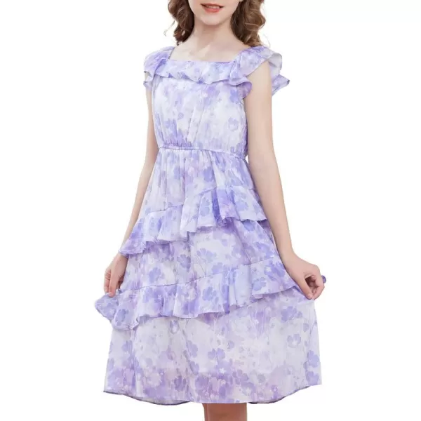 GRACE KARIN Girls Summer Dress Aline Square Neck Floral Ruffle Dress for Girls Size 514 YearsPurple