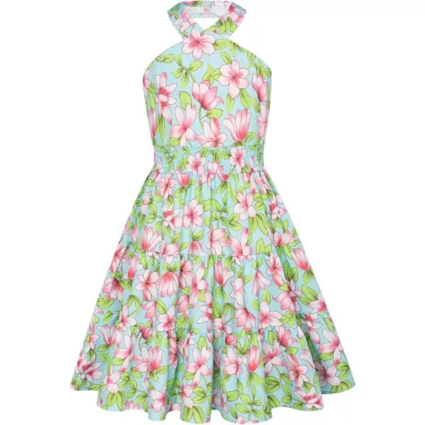 GRACE KARIN Girls Summer Dress Halter Neck Floral Aline Midi Dress 514YFloral on Green